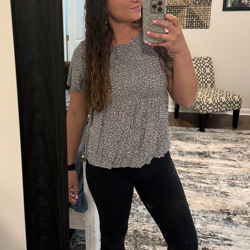 Tshirt Blouse Greyish Blue Multi-color Top